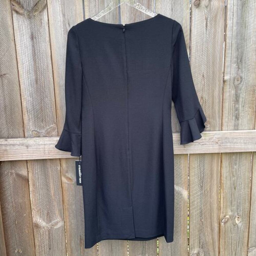 Karl Lagerfeld Dress Black Midi Tulip Sleeve Classic Versatile Size 6 NWT - Picture 2 of 11